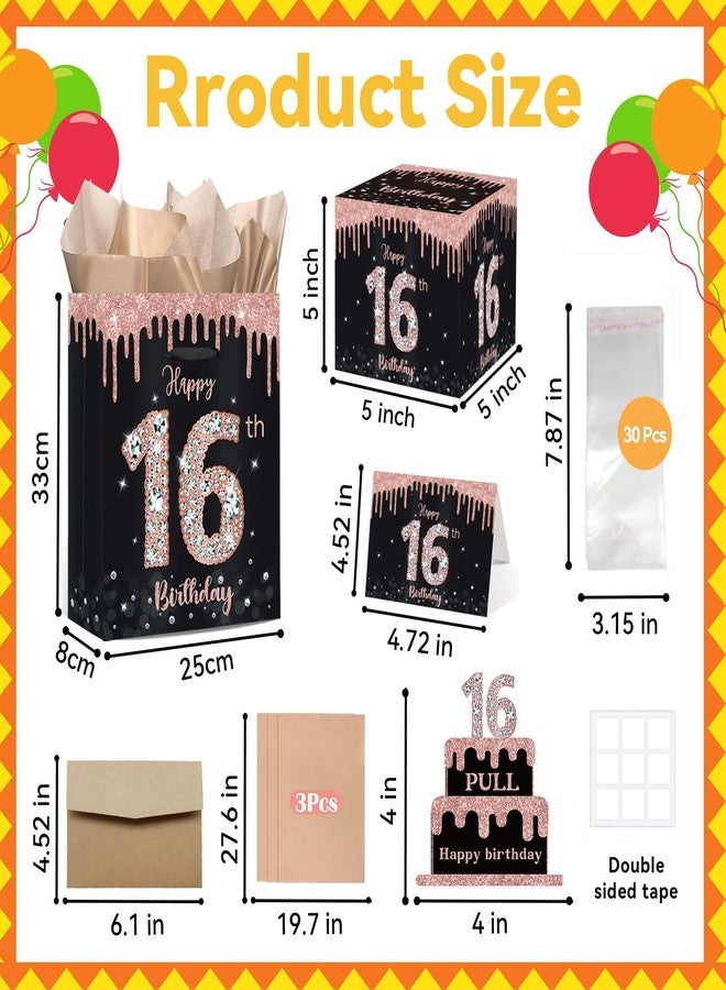 GOLDCROW Sweet 16 Gifts for Girls - 16th Birthday Money Box for Cash Gifts 16th Birthday Gift Bag with Tissue Paper and Greeting Card Set - Rose Gold Sweet 16 Party Decorations - Image 2